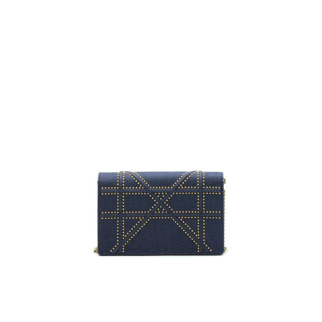 DIOR STUDDED DENIM DIORAMA WALLET ON CHAIN