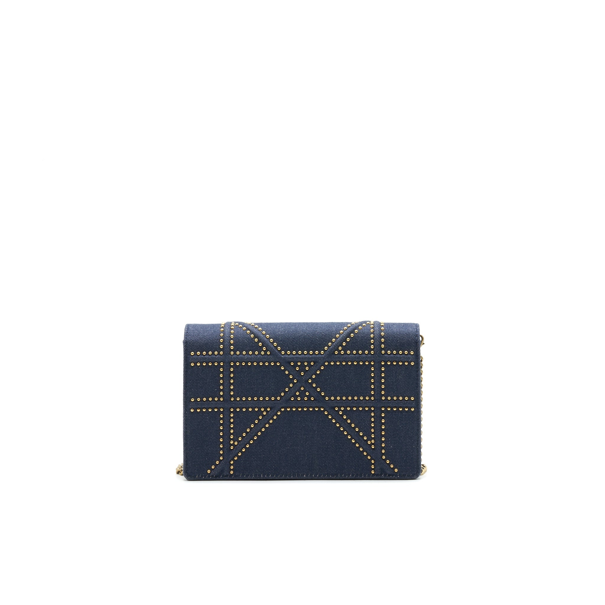 DIOR STUDDED DENIM DIORAMA WALLET ON CHAIN