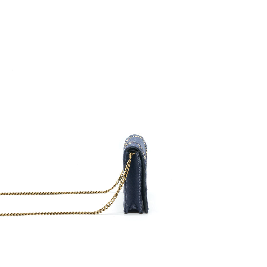 DIOR STUDDED DENIM DIORAMA WALLET ON CHAIN