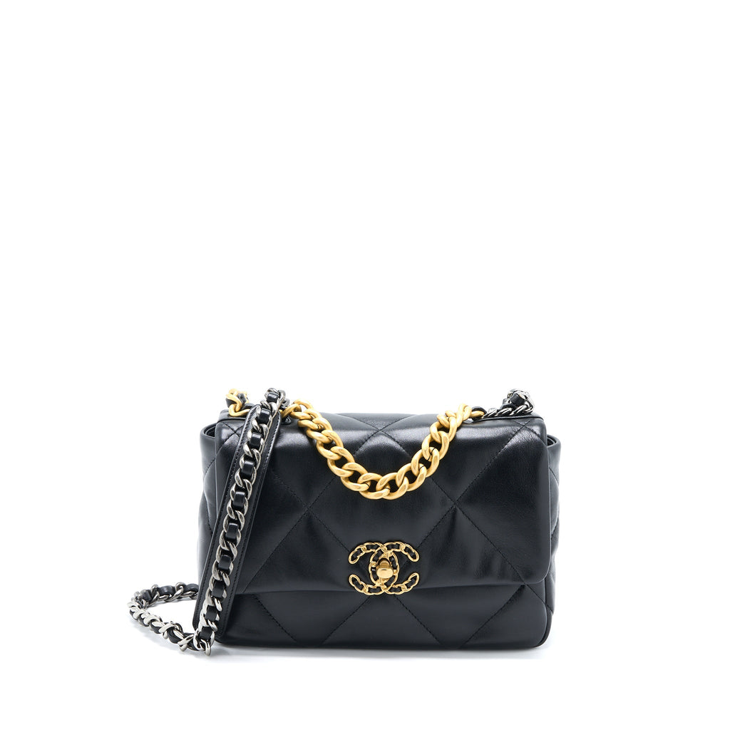 CHANEL SMALL 19 BAG LAMBSKIN BLACK MULTICOLOUR HARDWARE