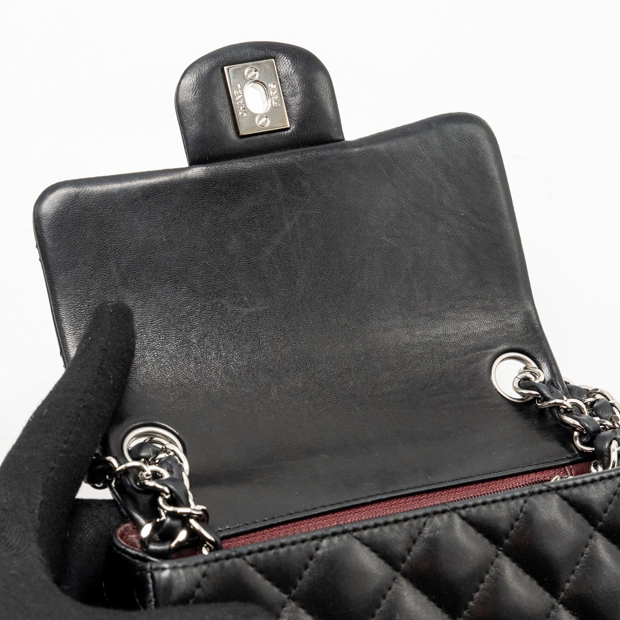 CHANEL CLASSIC MINI SQUARE FLAP BAG LAMBSKIN BLACK SHW