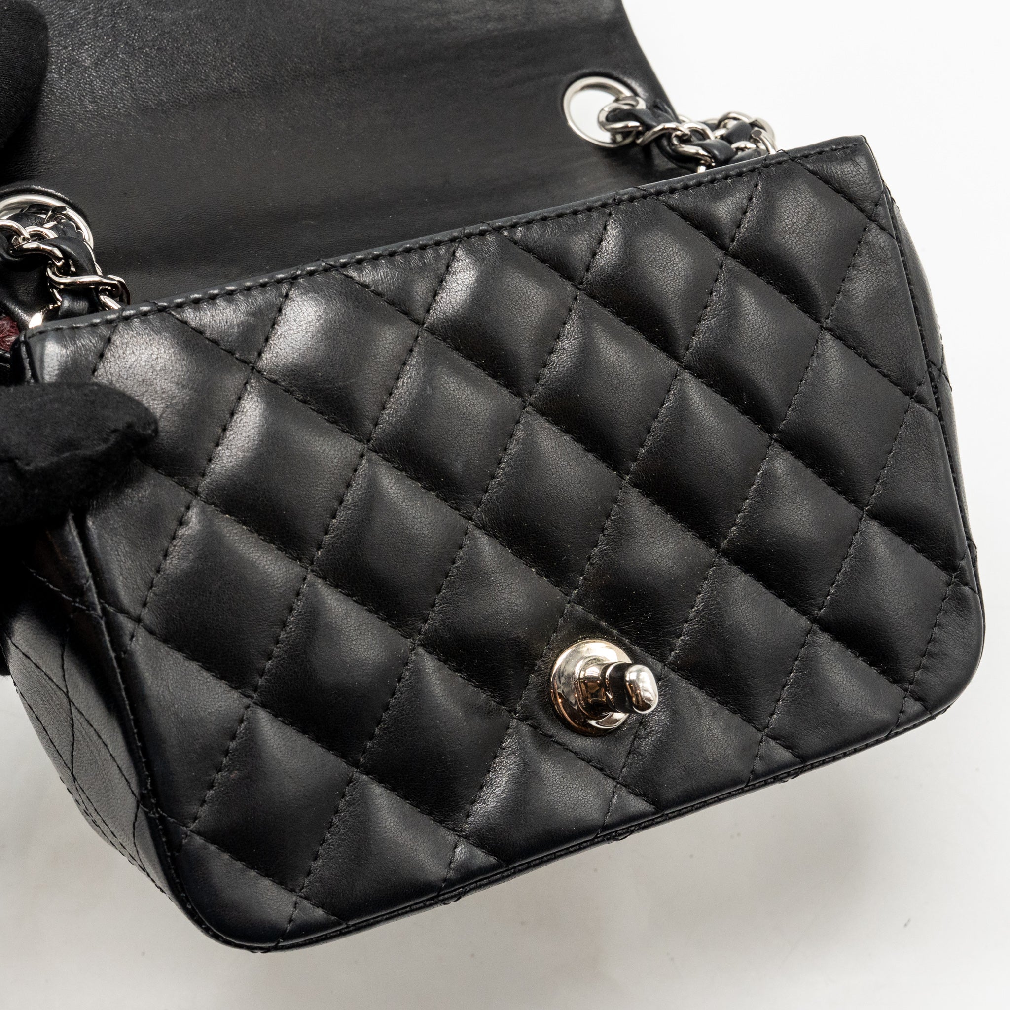 CHANEL CLASSIC MINI SQUARE FLAP BAG LAMBSKIN BLACK SHW