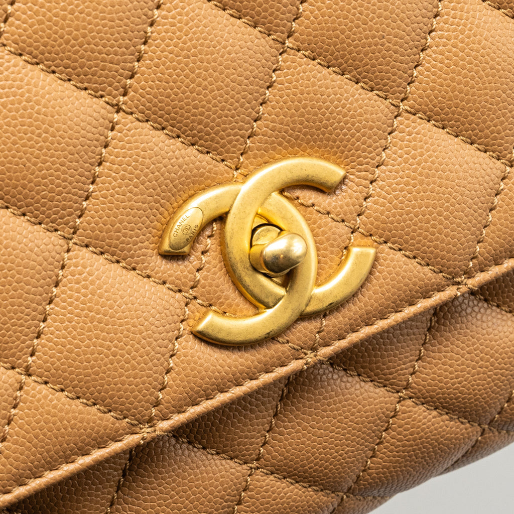 CHANEL MEDIUM COCO HANDLE CAVIAR DARK BEIGE GHW (MICROCHIP)