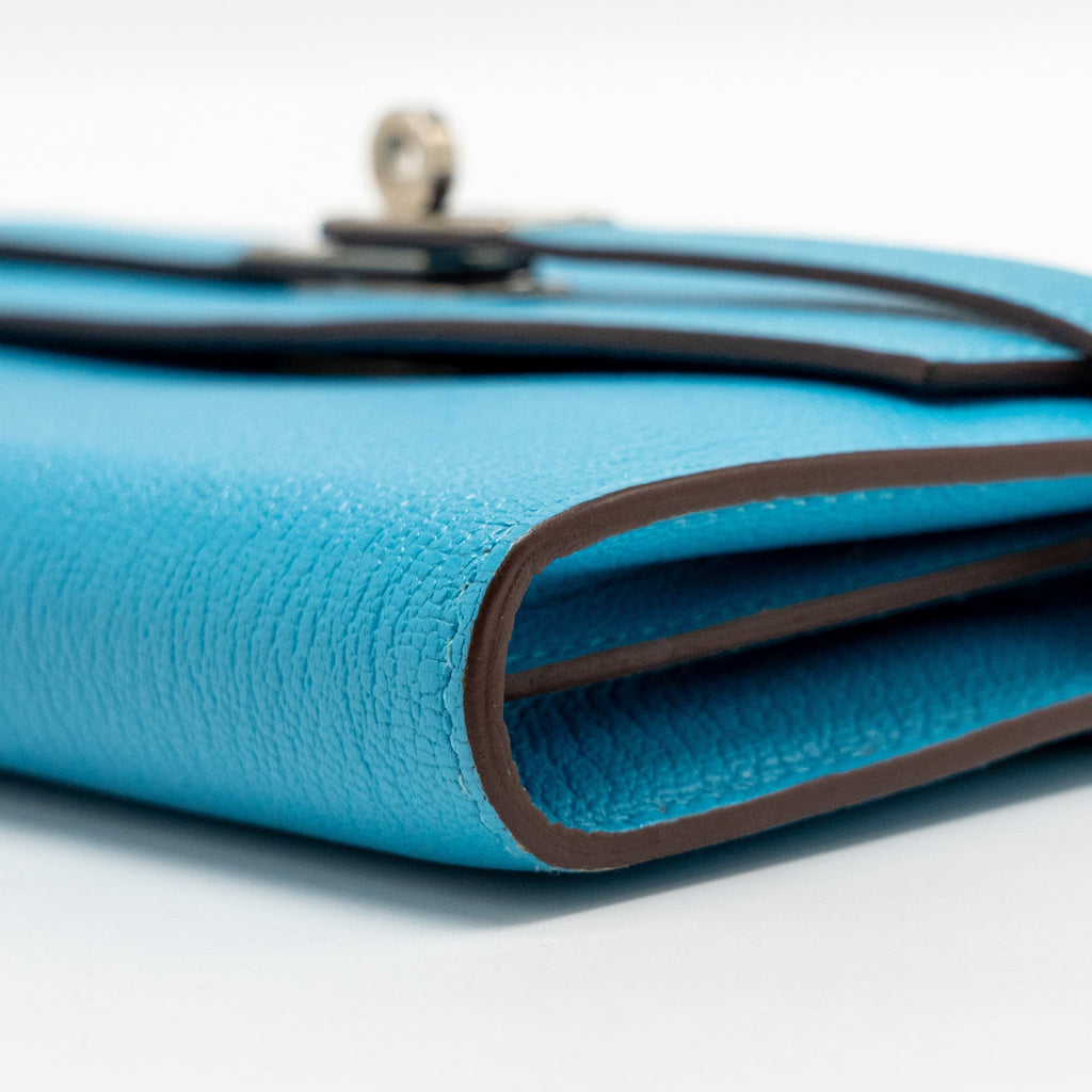HERMES KELLY LONG WALLET CHEVRE MYSORE LEATHER BLUE AZTEQUE SHW