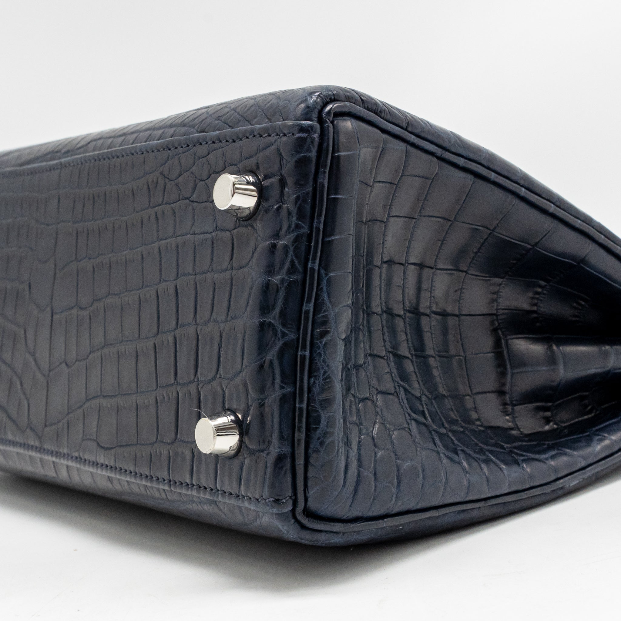 HERMES KELLY 25 CROCODILE NILOTICUS MATT BLUE MARINE SHW