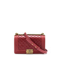 CHANEL MEDIUM BOY BAG AGED CALFSKIN RED WITH RUTHENIUM GHW