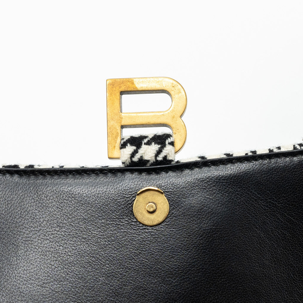 BALENCIAGA HOURGLASS S WOOL HOUNDSTOOTH BLACK/WHITE GHW