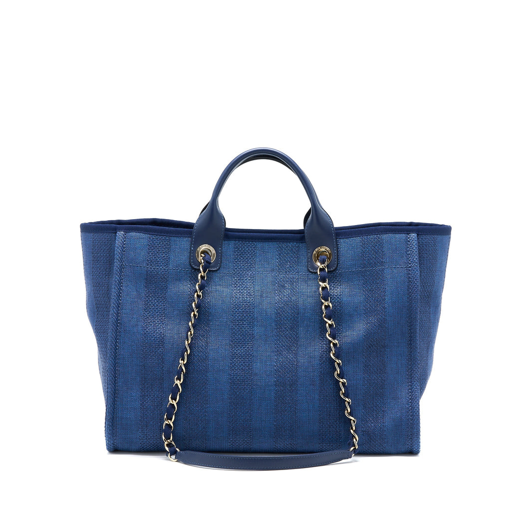 CHANEL DEAUVILLE TOTE BAG CANVAS DARK BLUE LGHW