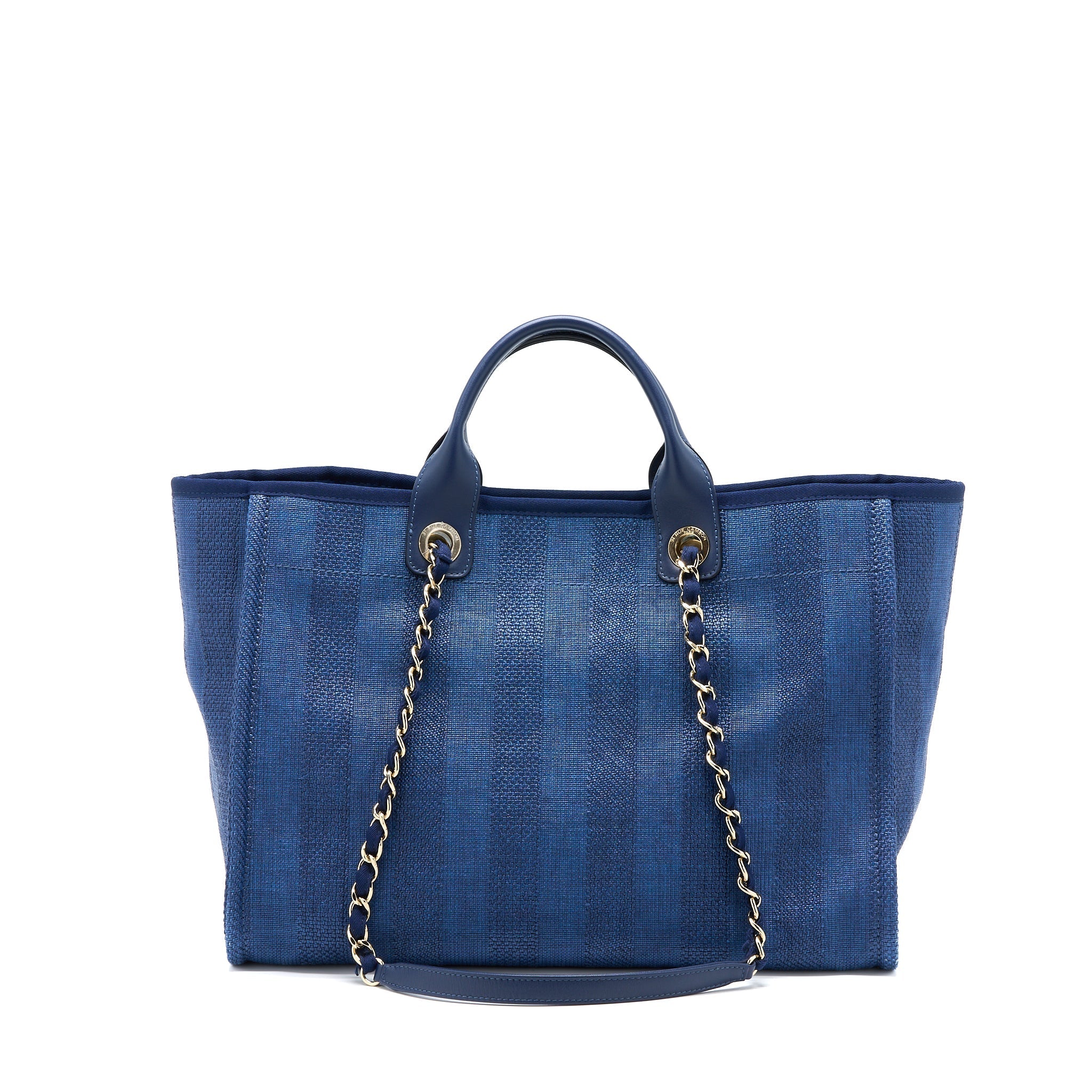 CHANEL DEAUVILLE TOTE BAG CANVAS DARK BLUE LGHW