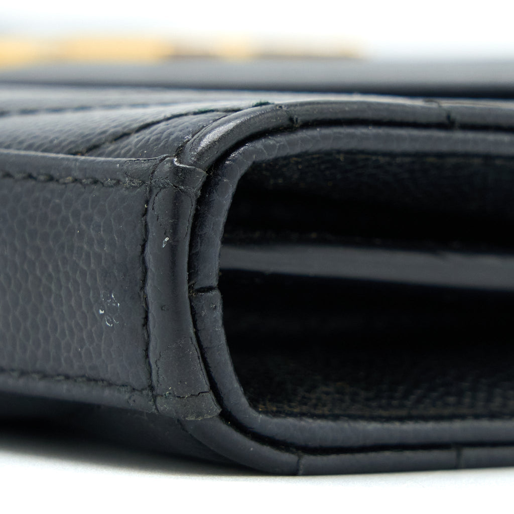 SAINT LAURENT/YSL CASSANDRA MATELASSE ENVELOPE CHAIN WALLET GRAINED CALFSKIN BLACK GHW