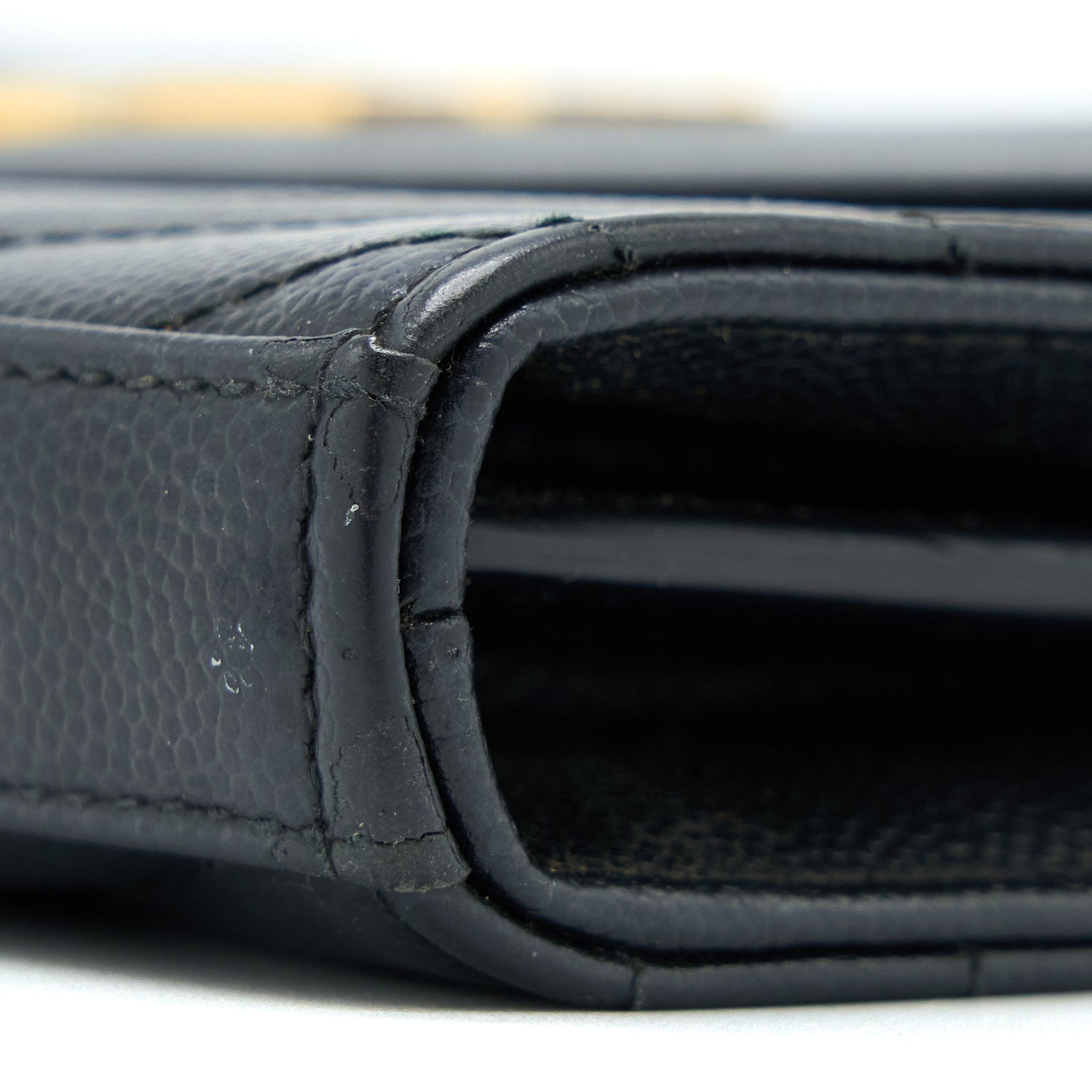 SAINT LAURENT/YSL CASSANDRA MATELASSE ENVELOPE CHAIN WALLET GRAINED CALFSKIN BLACK GHW