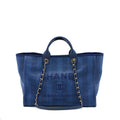 CHANEL DEAUVILLE TOTE BAG CANVAS DARK BLUE LGHW