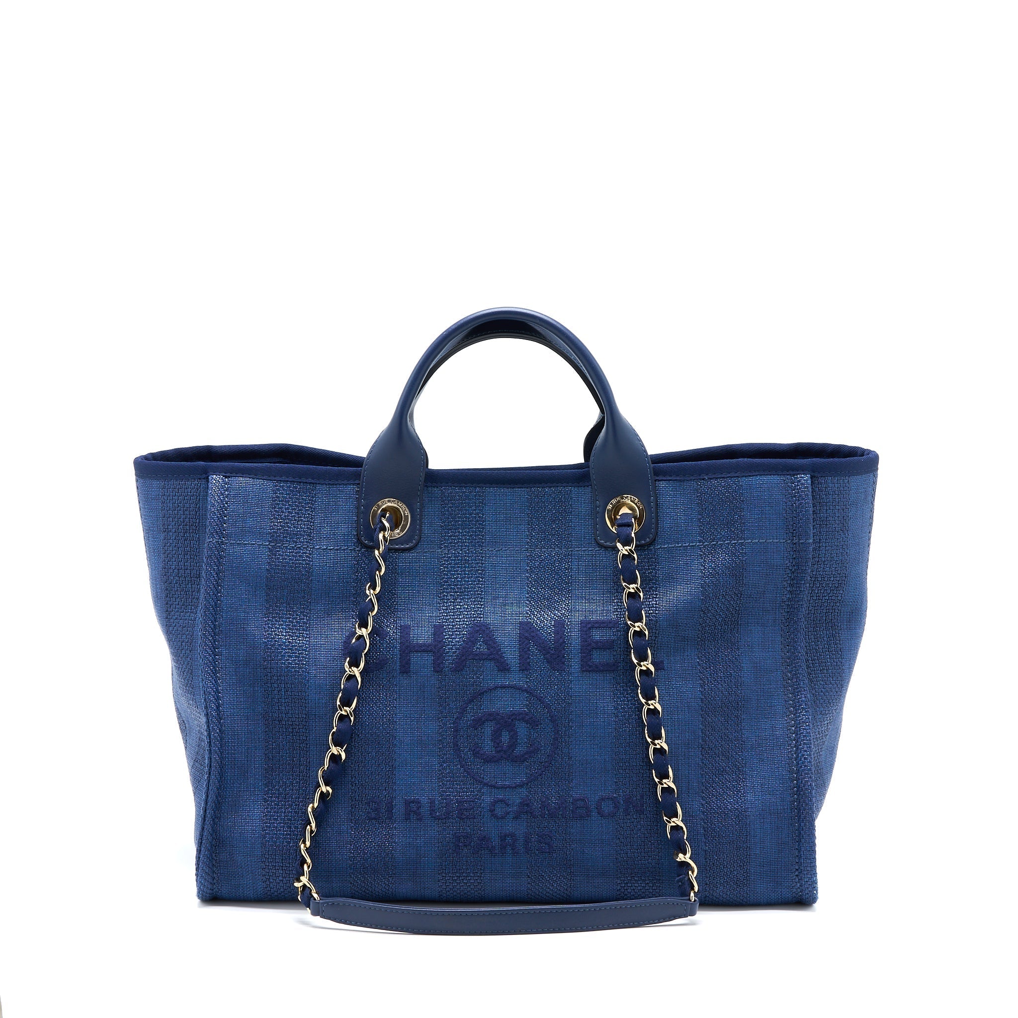 CHANEL DEAUVILLE TOTE BAG CANVAS DARK BLUE LGHW