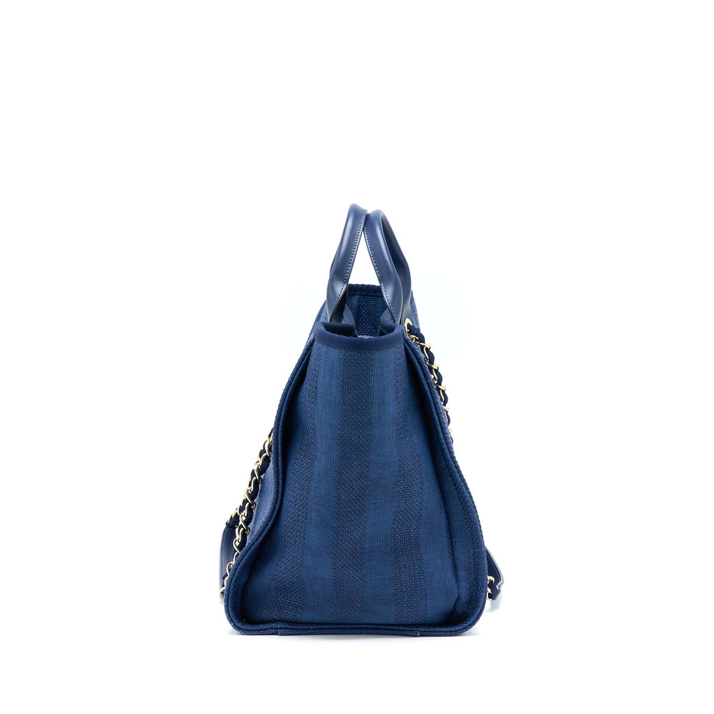 CHANEL DEAUVILLE TOTE BAG CANVAS DARK BLUE LGHW