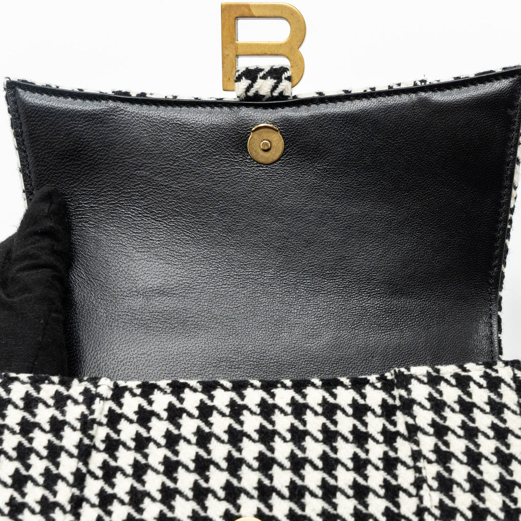 BALENCIAGA HOURGLASS S WOOL HOUNDSTOOTH BLACK/WHITE GHW