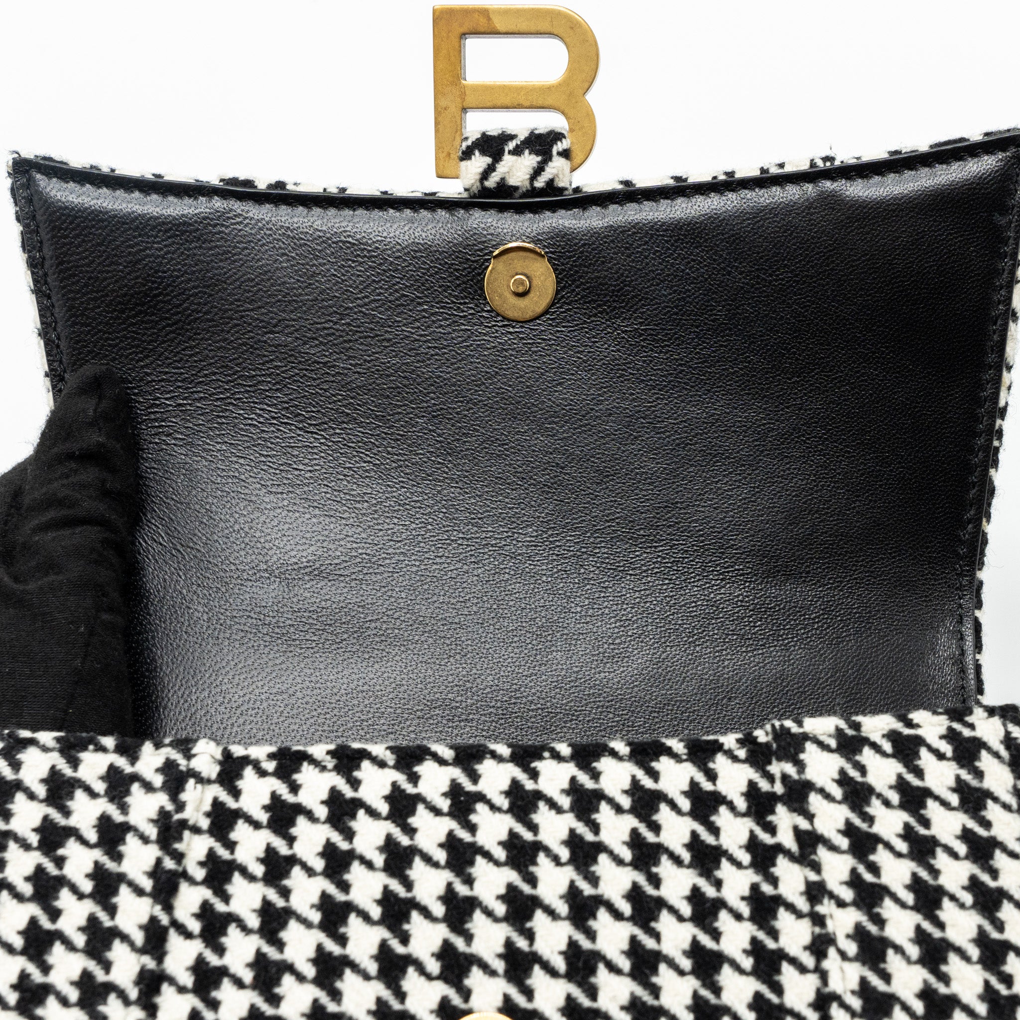 BALENCIAGA HOURGLASS S WOOL HOUNDSTOOTH BLACK/WHITE GHW