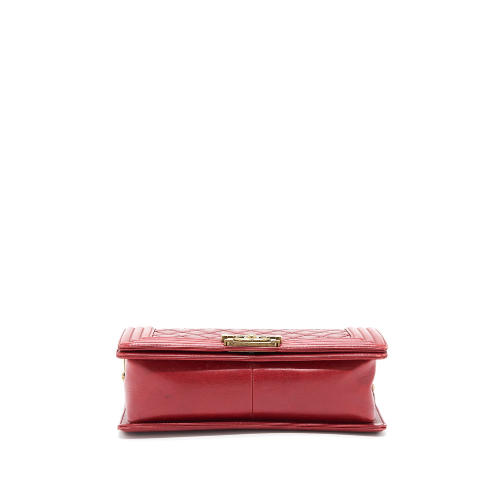 CHANEL MEDIUM BOY BAG AGED CALFSKIN RED WITH RUTHENIUM GHW