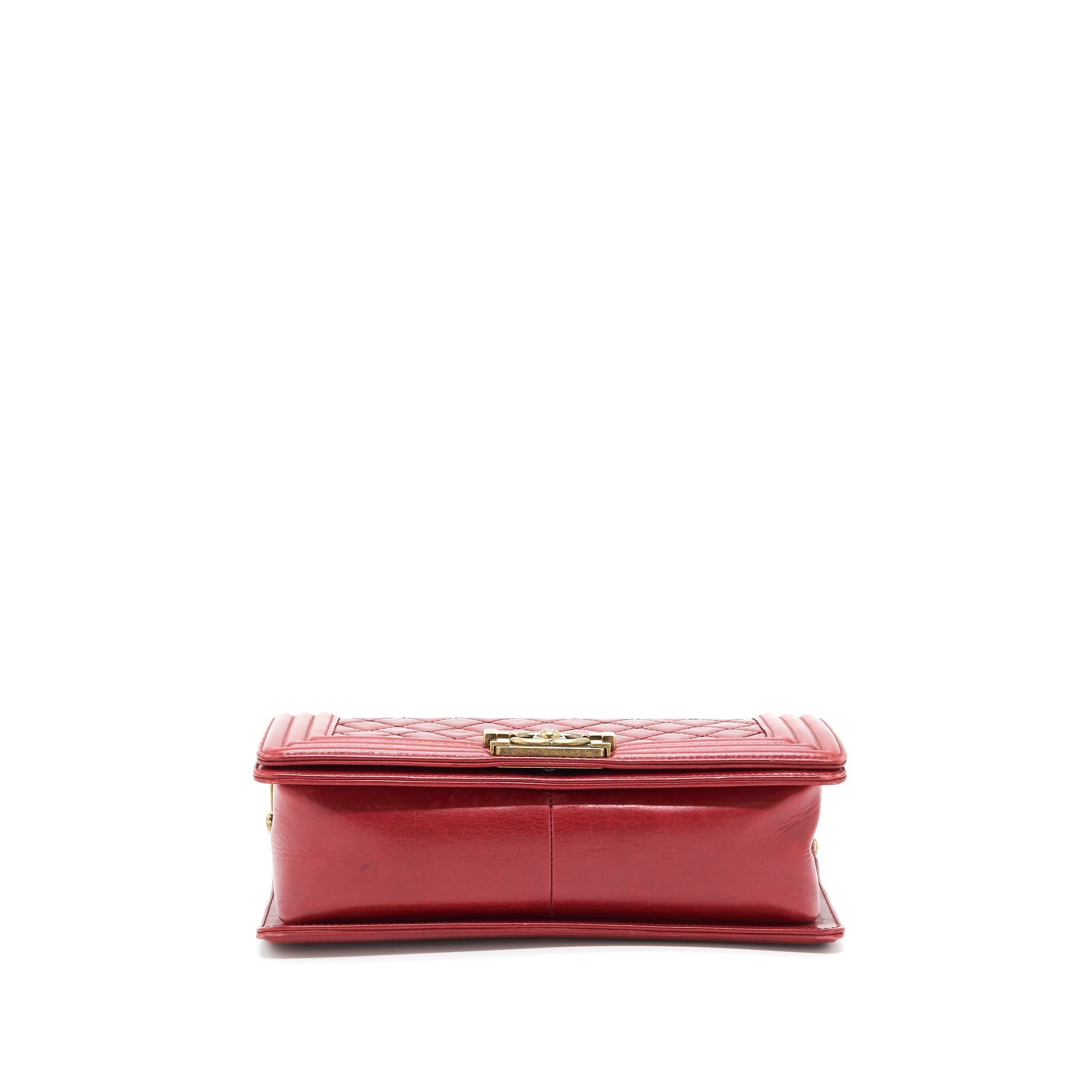 CHANEL MEDIUM BOY BAG AGED CALFSKIN RED WITH RUTHENIUM GHW