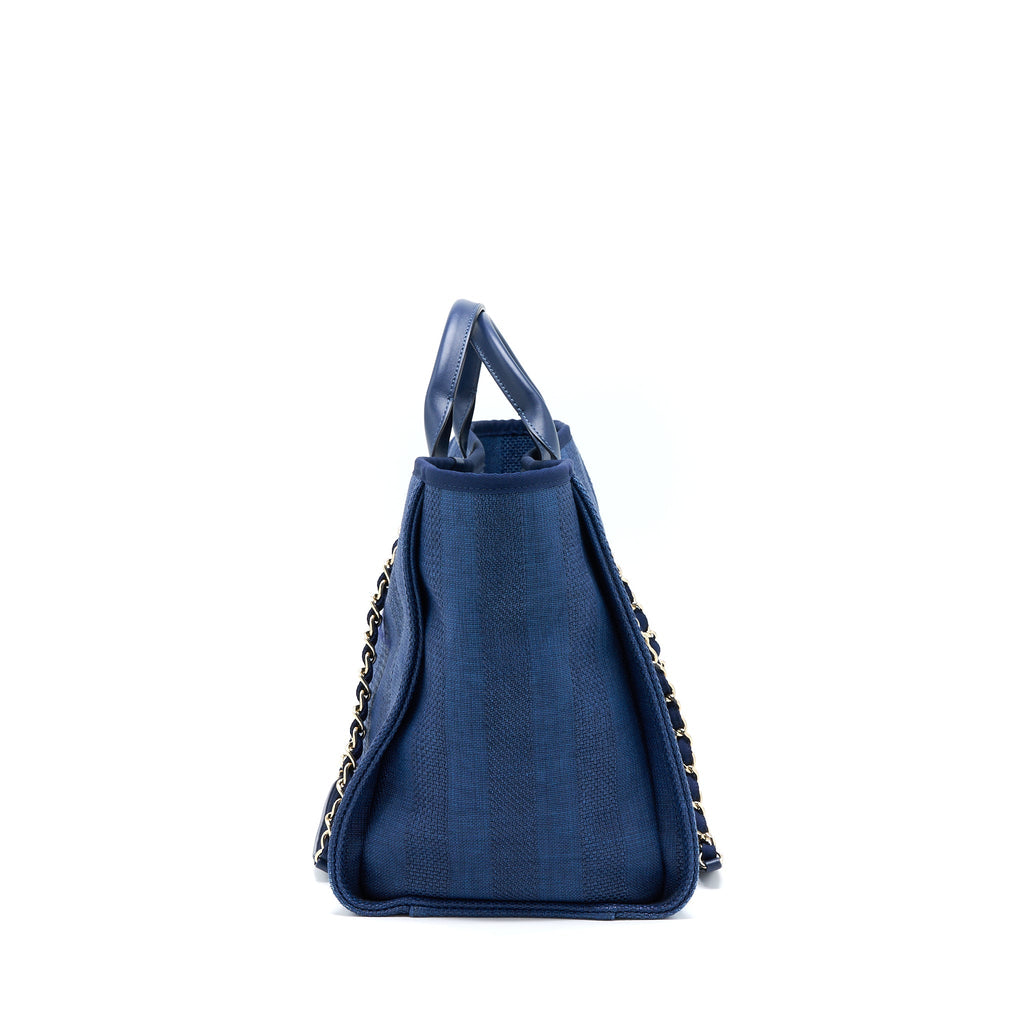 CHANEL DEAUVILLE TOTE BAG CANVAS DARK BLUE LGHW