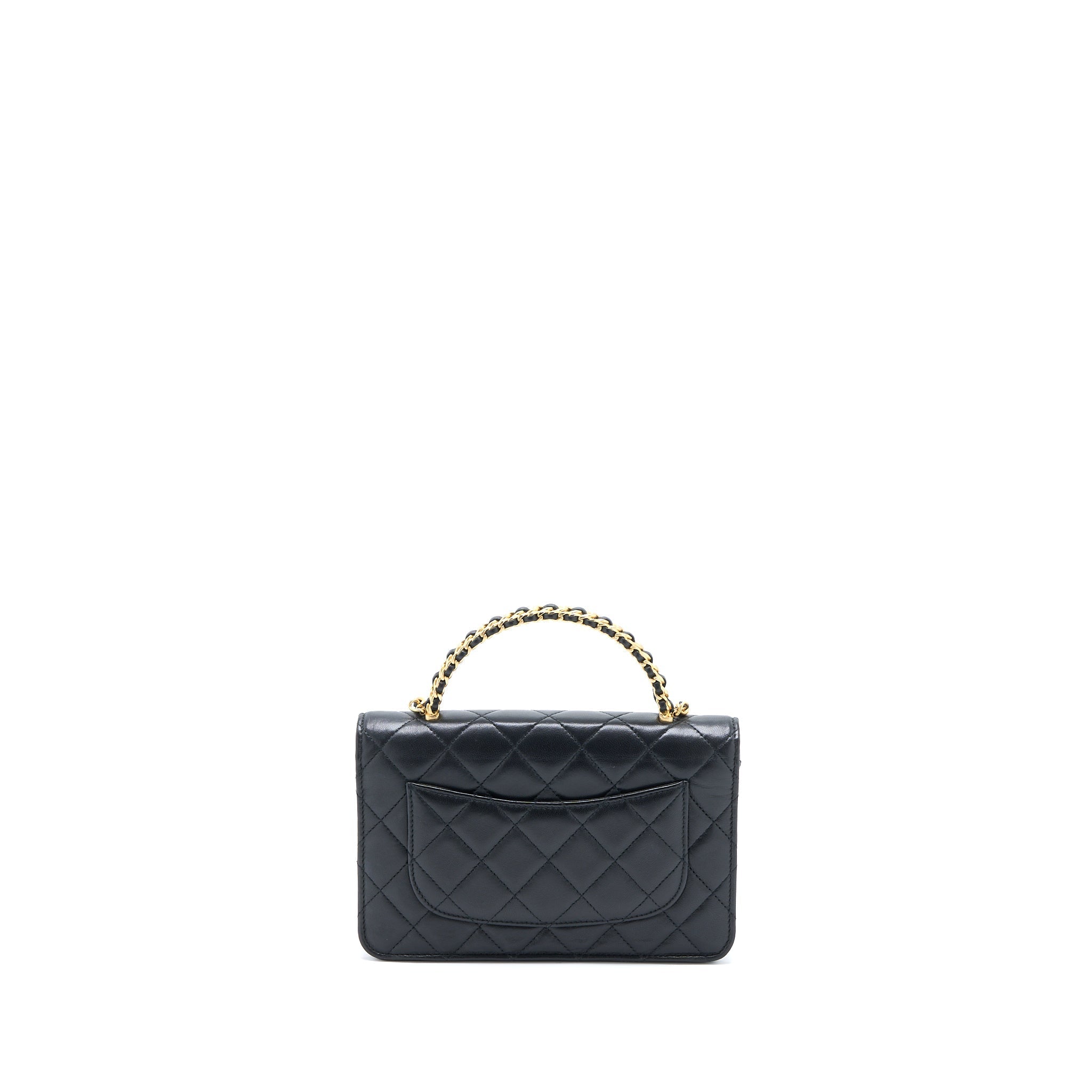 CHANEL DETAILED TOP HANDLE WALLET ON CHAIN LAMBSKIN BLACK BRUSHED GHW (MICROCHIP)