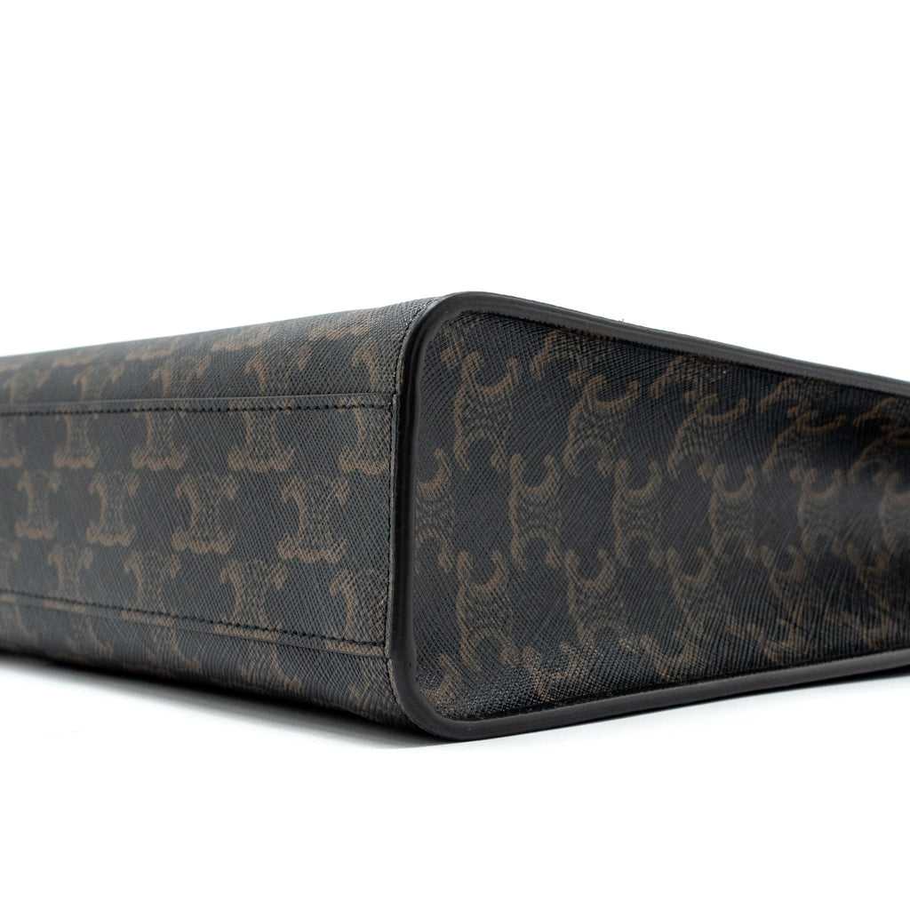 CELINE CABAS VERTICAL IN TRIOMPHE CANVAS AND CALFSKIN TAN GHW