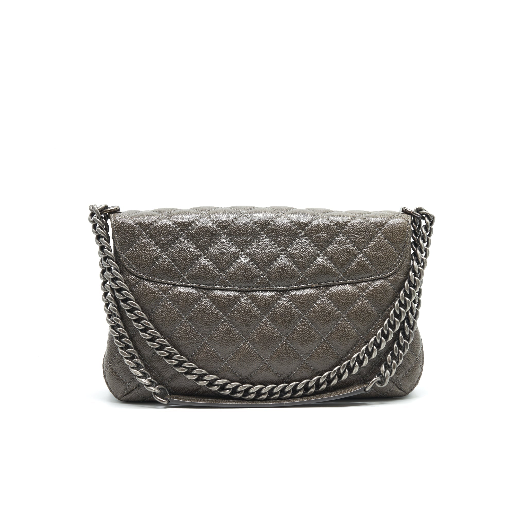CHANEL SEASONAL JUMBO CAVIAR FLAP BAG GREY WITH RUTHENIUM HARDWARE