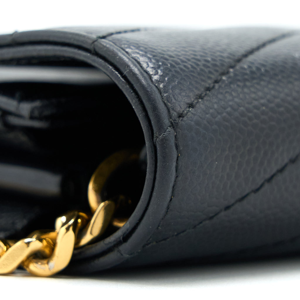 SAINT LAURENT/YSL CASSANDRA MATELASSE ENVELOPE CHAIN WALLET GRAINED CALFSKIN BLACK GHW