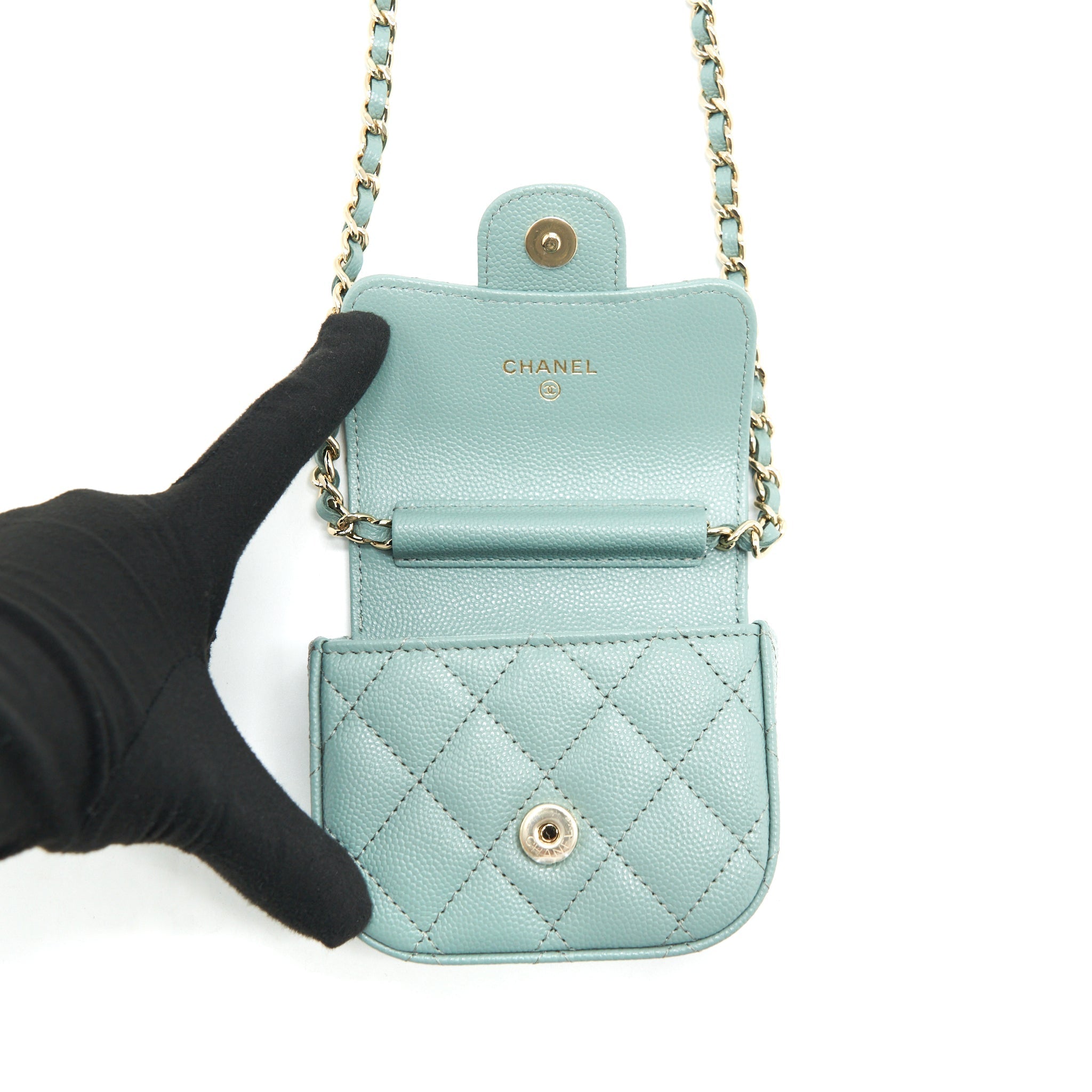 CHANEL MINI FLAP VANITY WITH CHAIN CAVIAR GREYISH GREEN LGHW