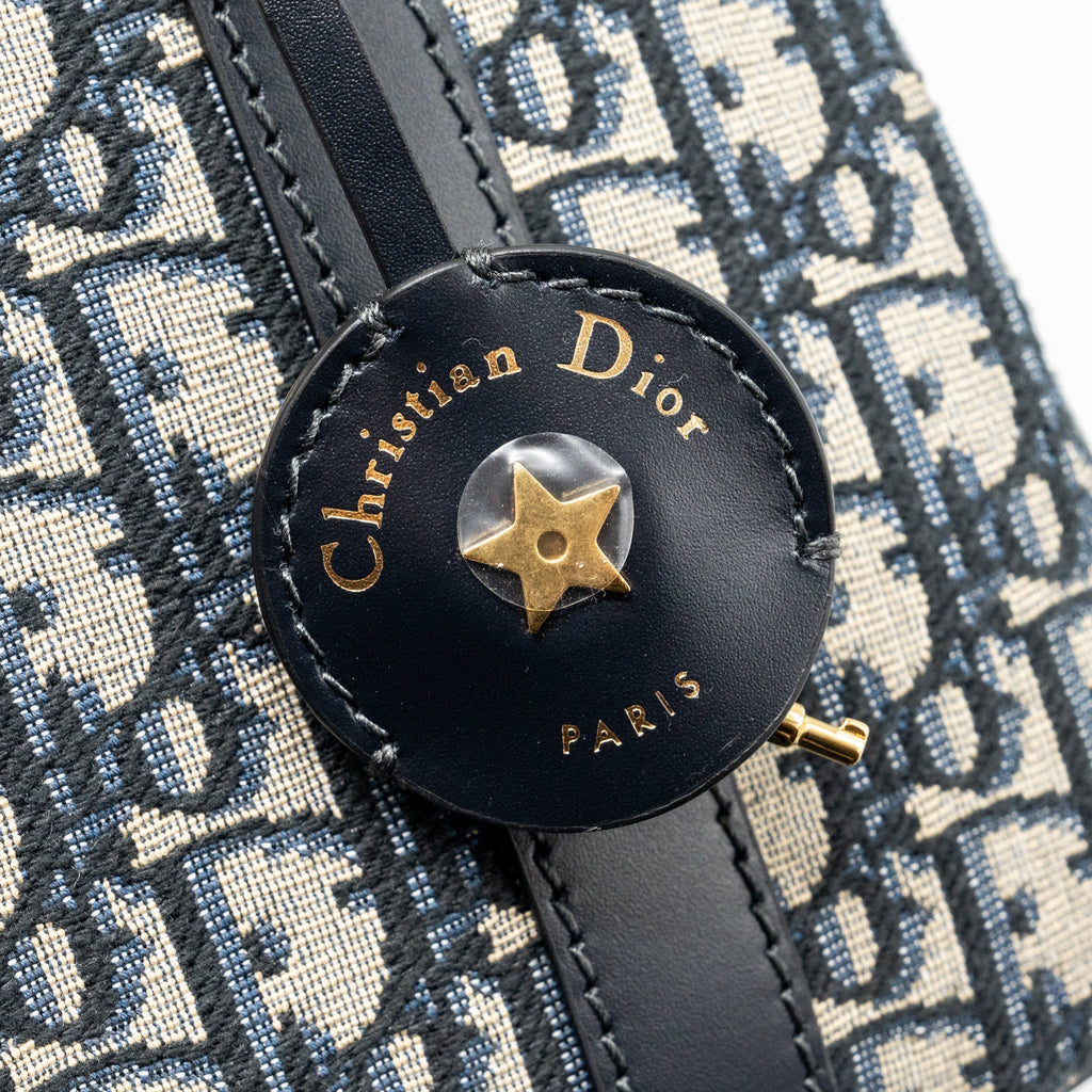 DIOR MEDIUM BOWLING BAG DIOR OBLIQUE CANVAS BLUE GHW
