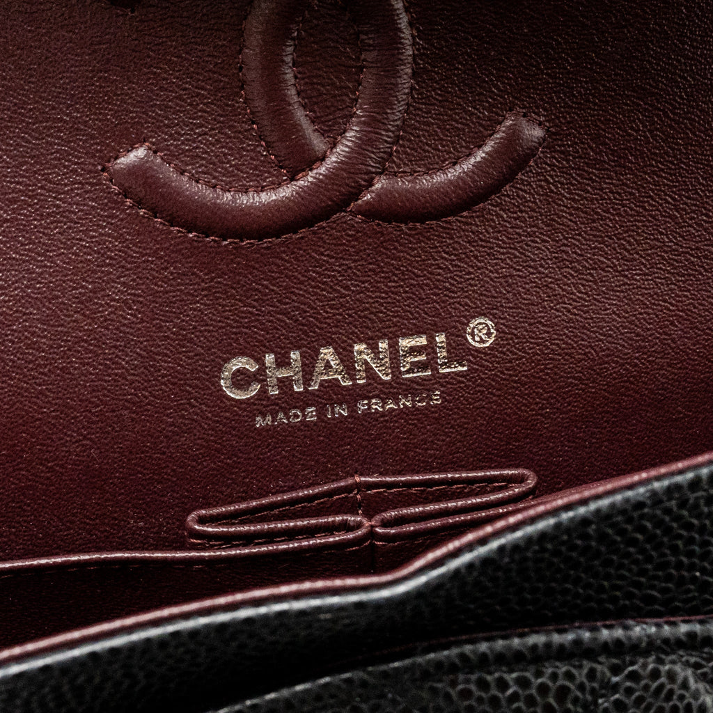 CHANEL SMALL CLASSIC DOUBLE FLAP BAG CAVIAR BLACK SHW (MICROCHIP)