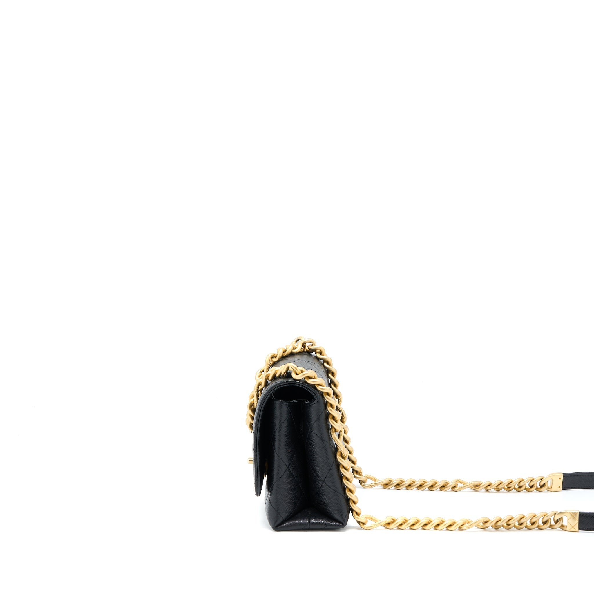 CHANEL DETAIL CHAIN FLAP BAG GRAINED CALFSKIN BLACK GHW (MICROCHIP)
