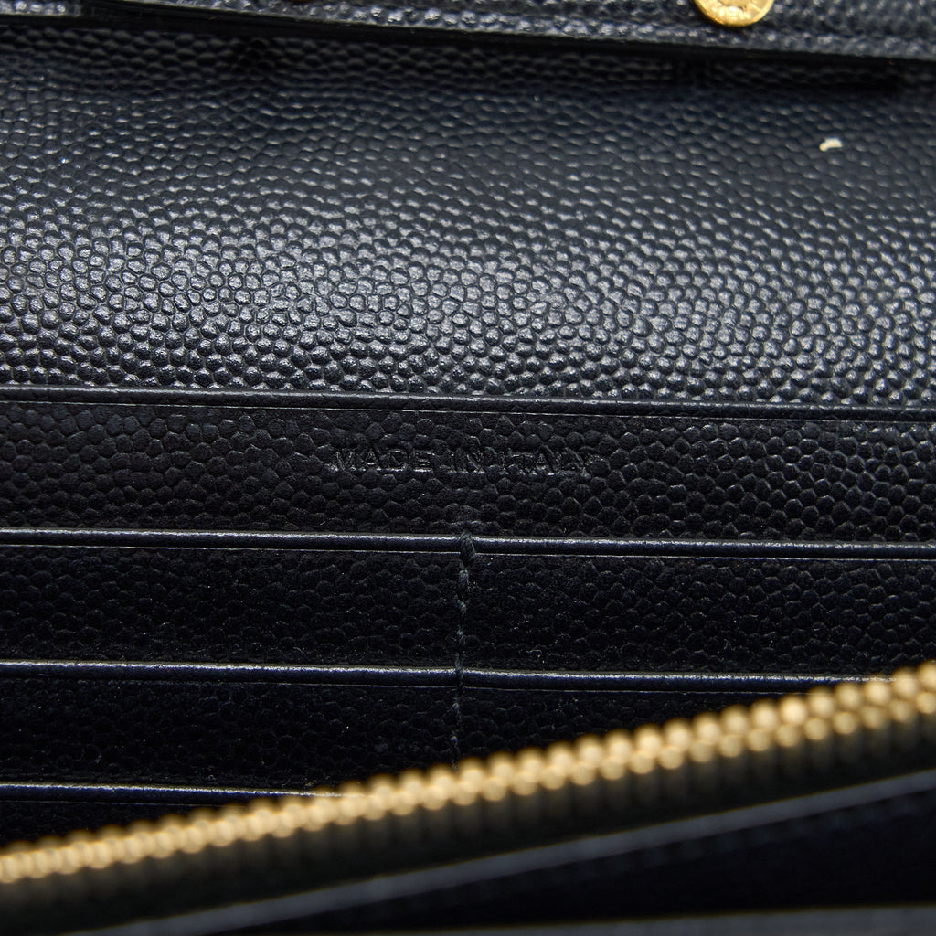 SAINT LAURENT/YSL CASSANDRA MATELASSE ENVELOPE CHAIN WALLET GRAINED CALFSKIN BLACK GHW