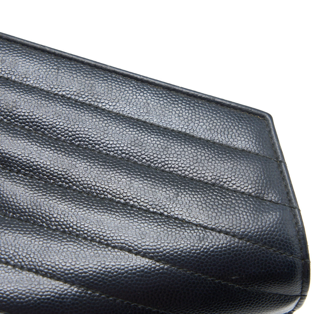 SAINT LAURENT/YSL CASSANDRA MATELASSE ENVELOPE CHAIN WALLET GRAINED CALFSKIN BLACK GHW