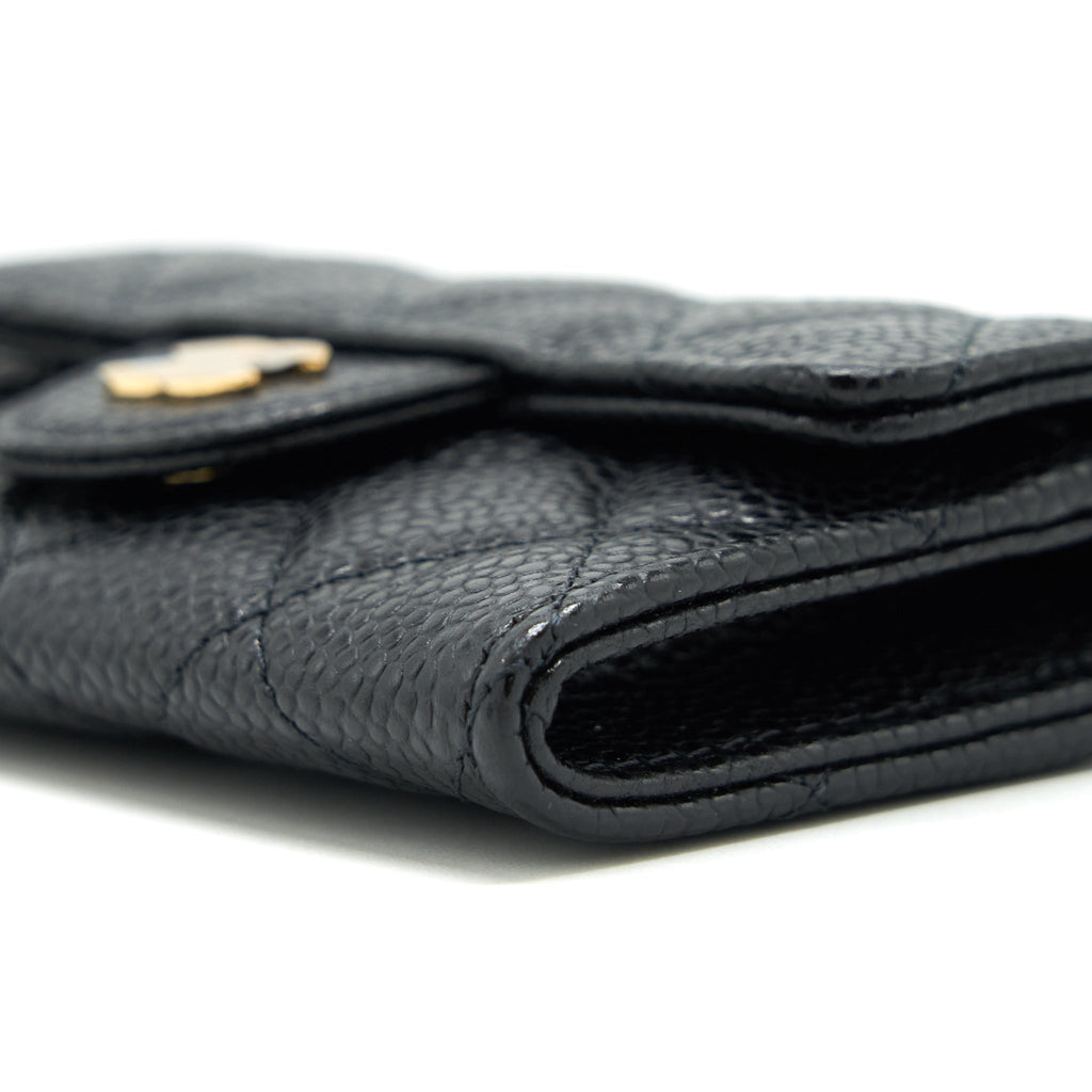 CHANEL CLASSIC MINI FLAP CARD HOLDER CAVIAR BLACK LGHW
