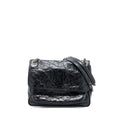 SAINT LAURENT NIKI AGED CALFSKIN BLACK WITH BLACK AND RUTHENIUM HARDWARE