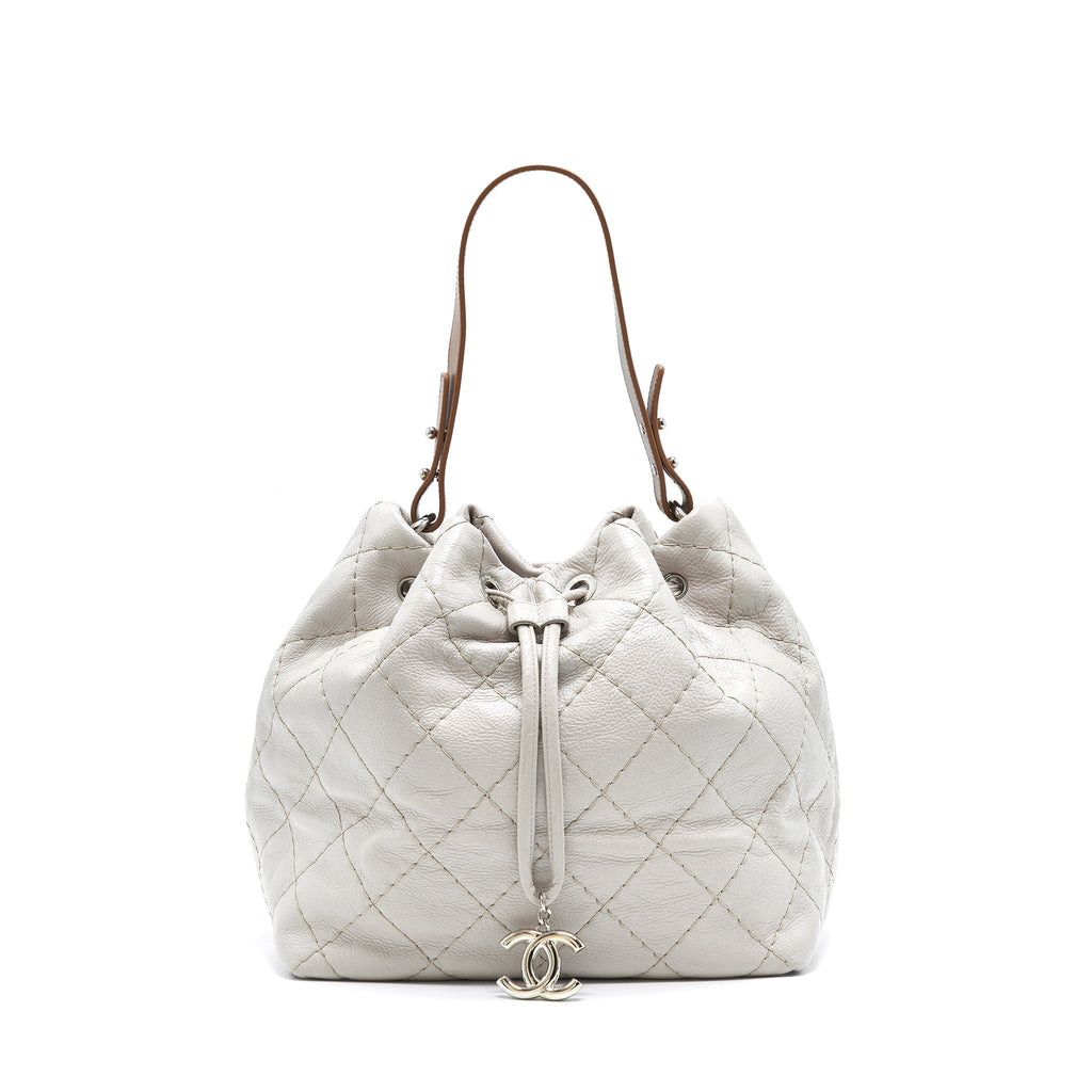 CHANEL CAVIAR BUCKET TOTE BAG GREY SHW SERIAL15