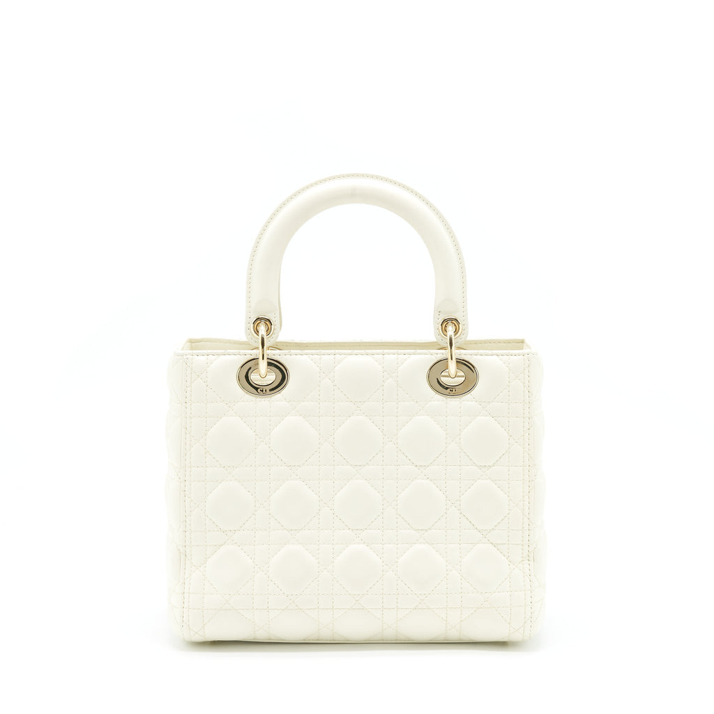 DIOR MEDIUM LADY DIOR BAG LAMBSKIN WHITE LGHW
