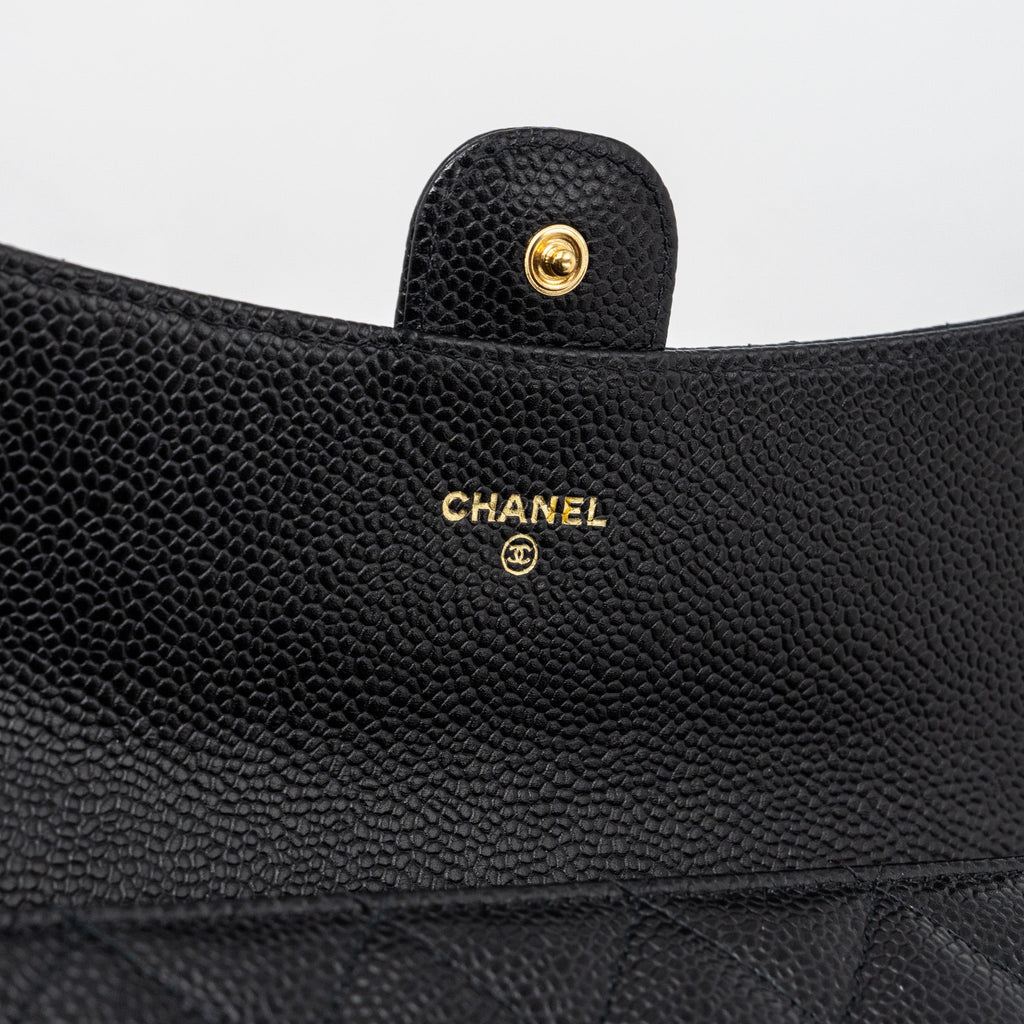 CHANEL CLASSIC FLAP WALLET GRAINED CALFSKIN BLACK GHW