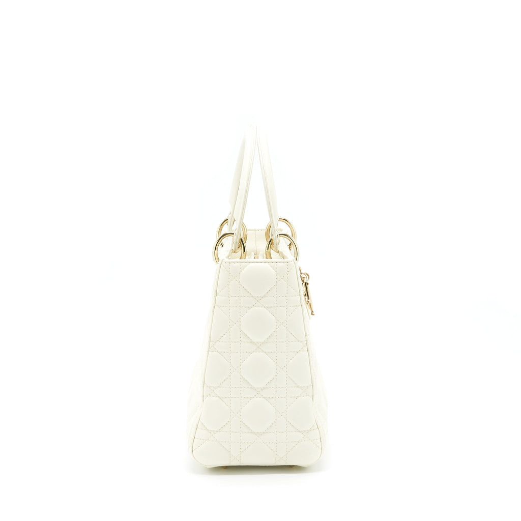 DIOR MEDIUM LADY DIOR BAG LAMBSKIN WHITE LGHW