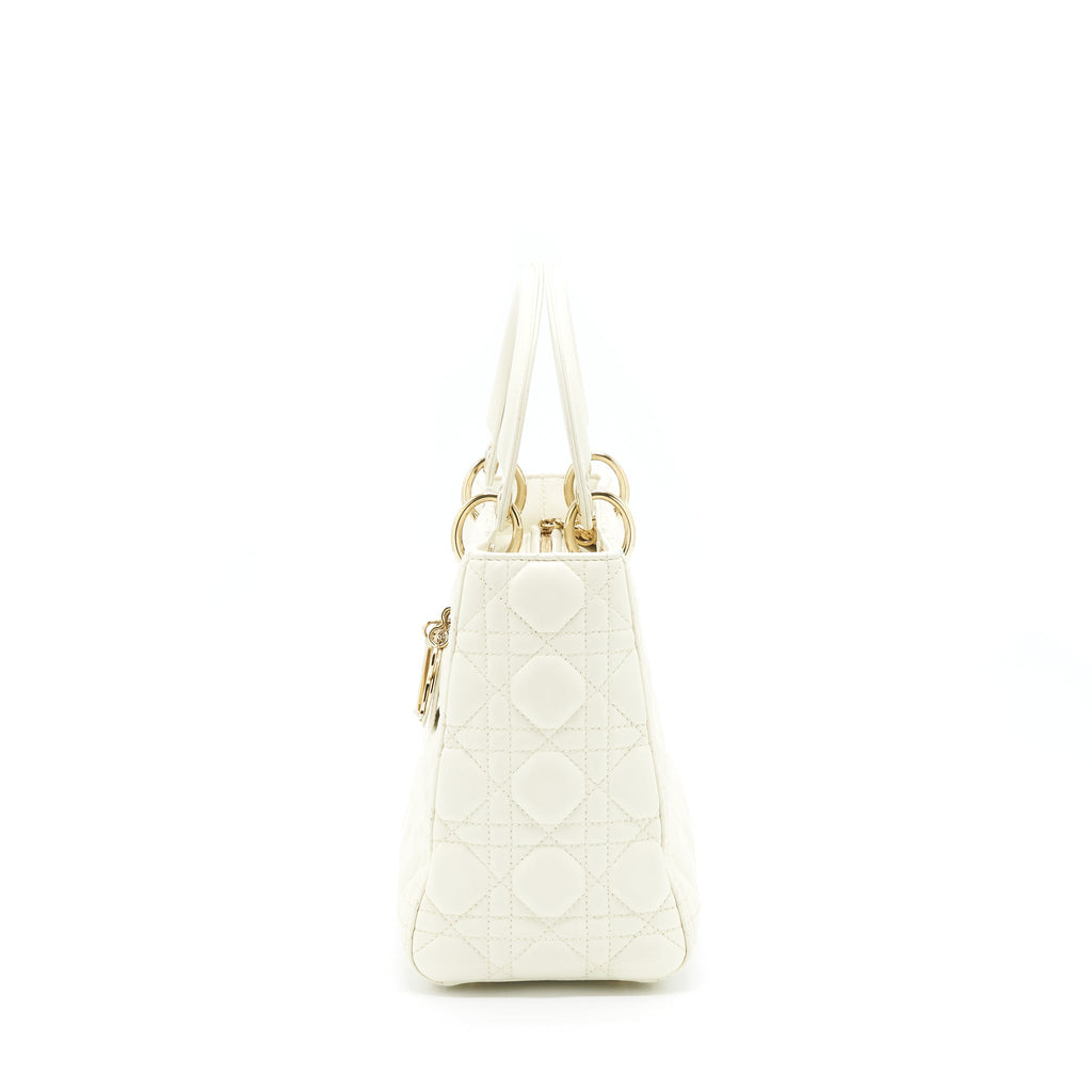 DIOR MEDIUM LADY DIOR BAG LAMBSKIN WHITE LGHW