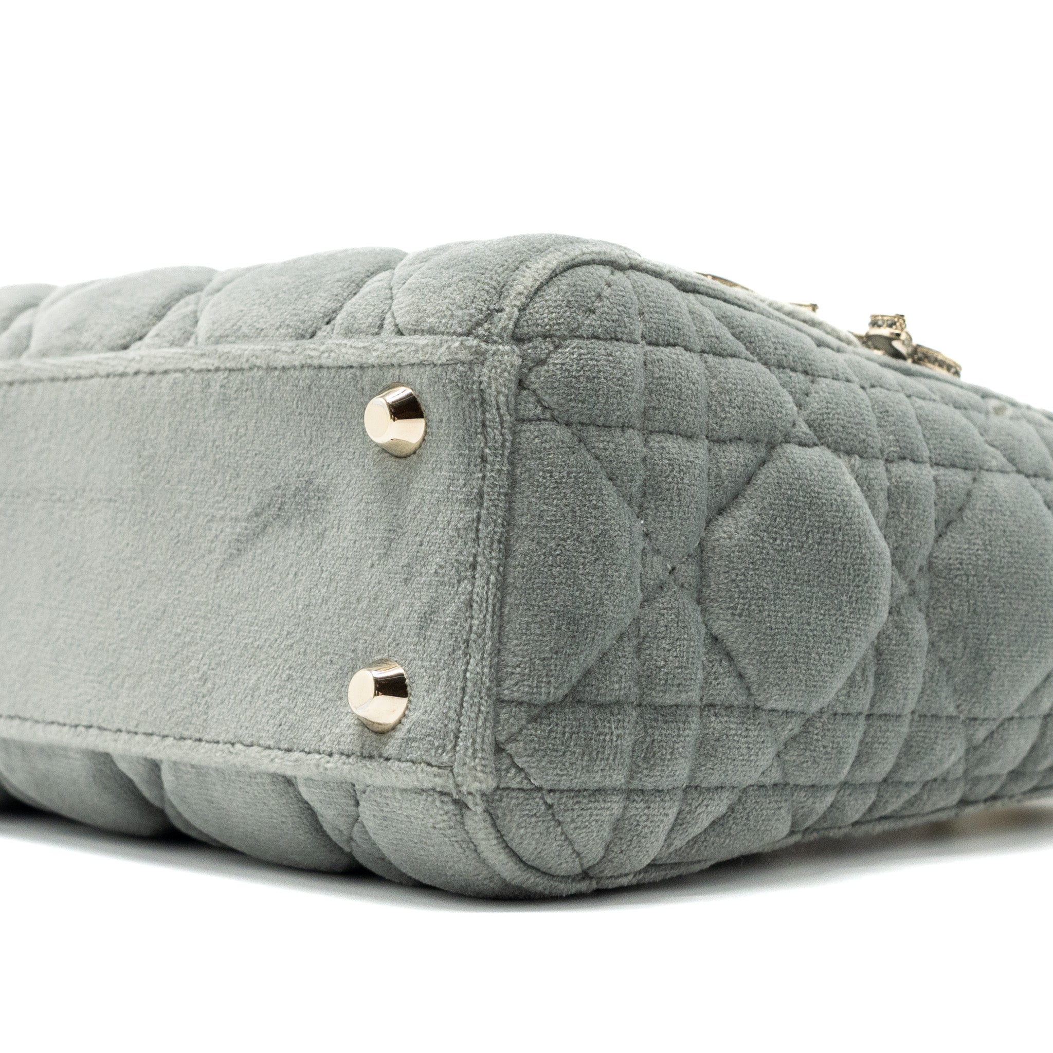 DIOR MINI LADY DIOR VELVET LIGHT GREY LGHW