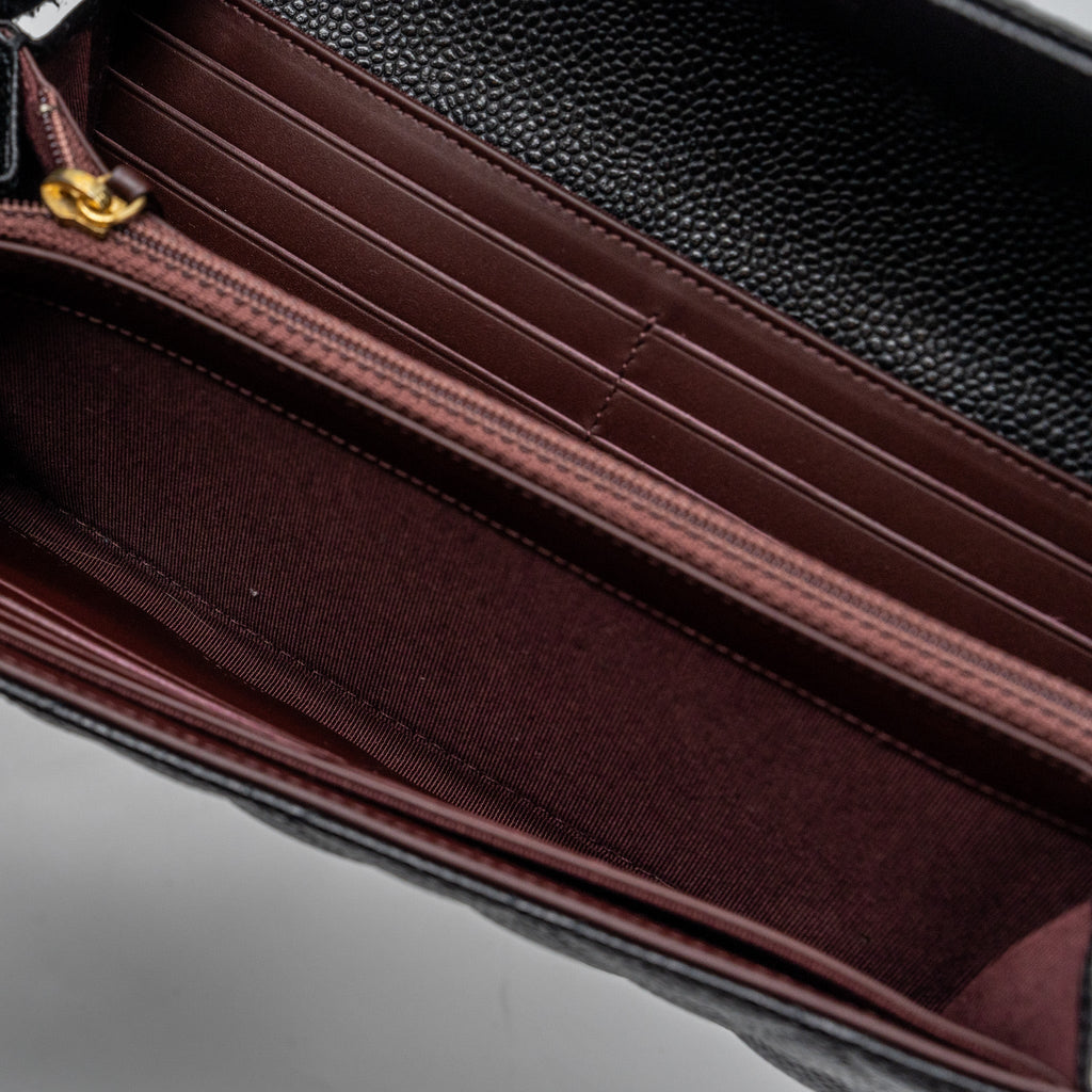 CHANEL CLASSIC FLAP WALLET GRAINED CALFSKIN BLACK GHW