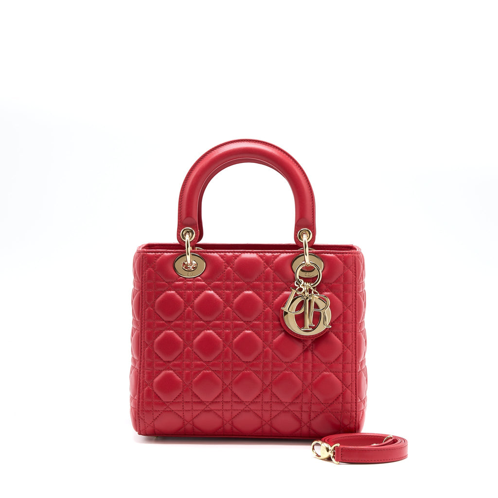 DIOR MEDIUM LADY DIOR LAMBSKIN RED GHW