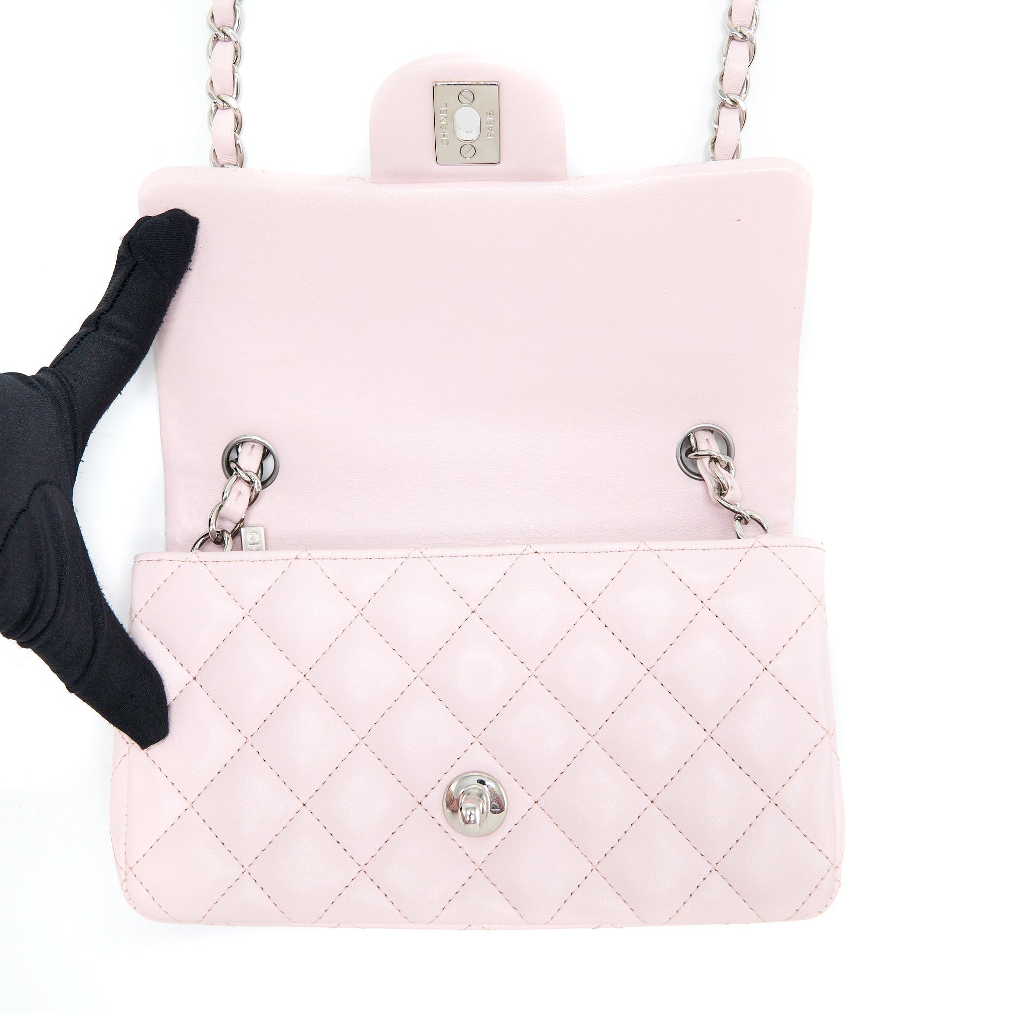 CHANEL MINI RECTANGULAR FLAP BAG LAMBSKIN LIGHT PINK SHW