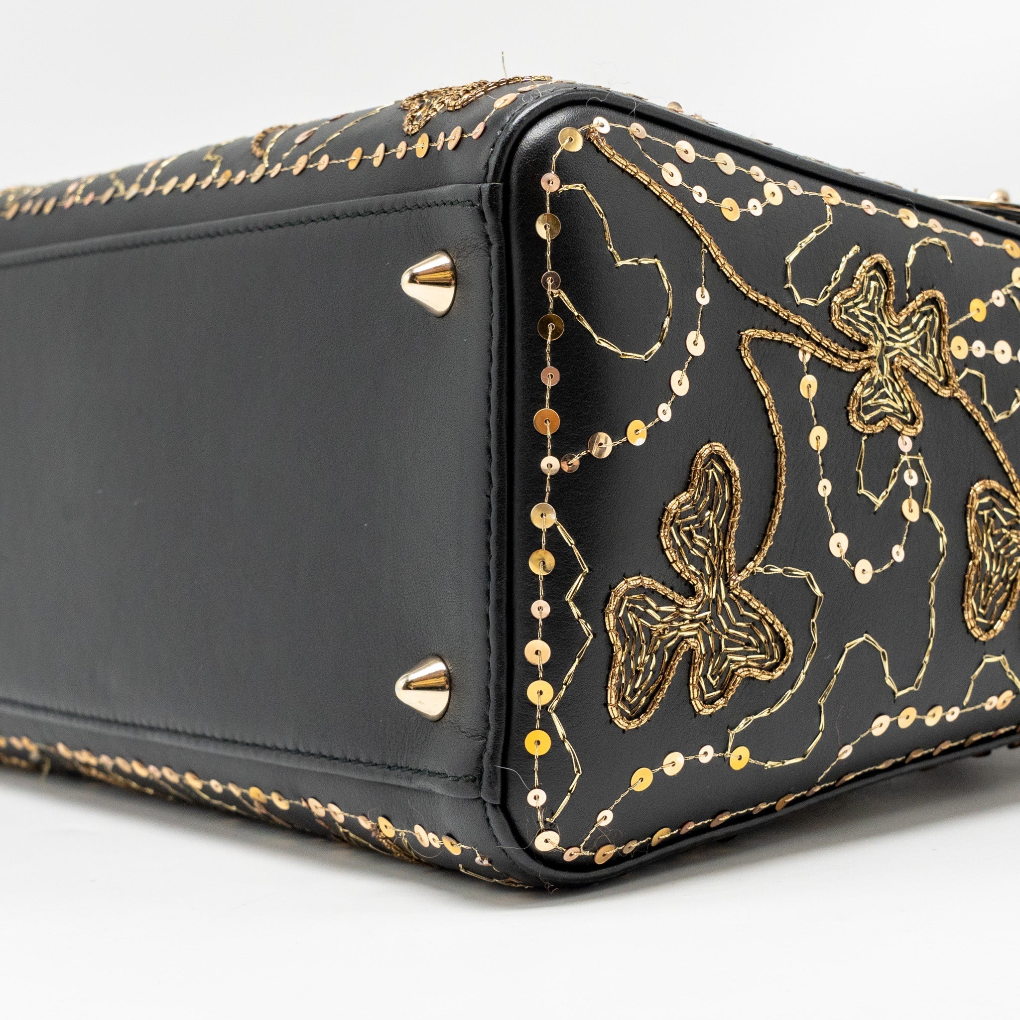 DIOR MEDIUM LADY DIOR EMBROIDERED FLORAL LIMITED EDITION LEATHER BLACK/GOLD GHW