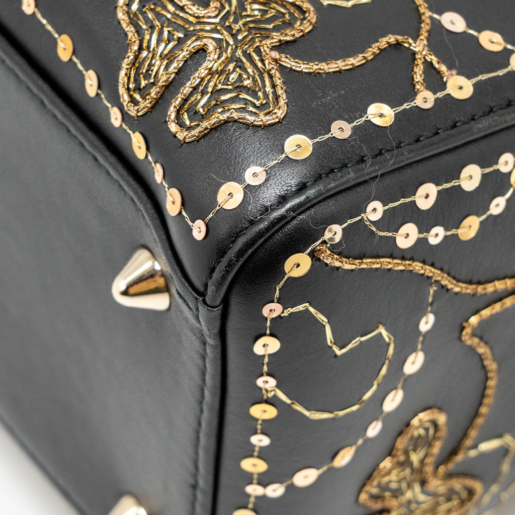 DIOR MEDIUM LADY DIOR EMBROIDERED FLORAL LIMITED EDITION LEATHER BLACK/GOLD GHW