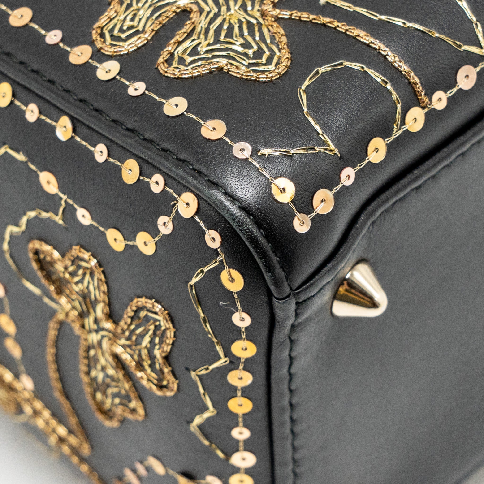 DIOR MEDIUM LADY DIOR EMBROIDERED FLORAL LIMITED EDITION LEATHER BLACK/GOLD GHW