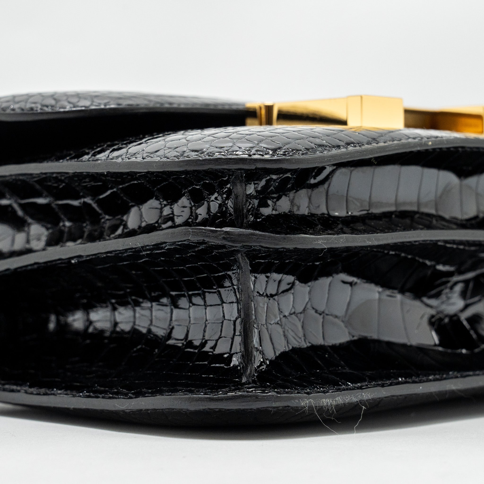HERMES MINI CONSTANCE SHINY ALLIGATOR MISSISSIPPIENS BLACK GHW