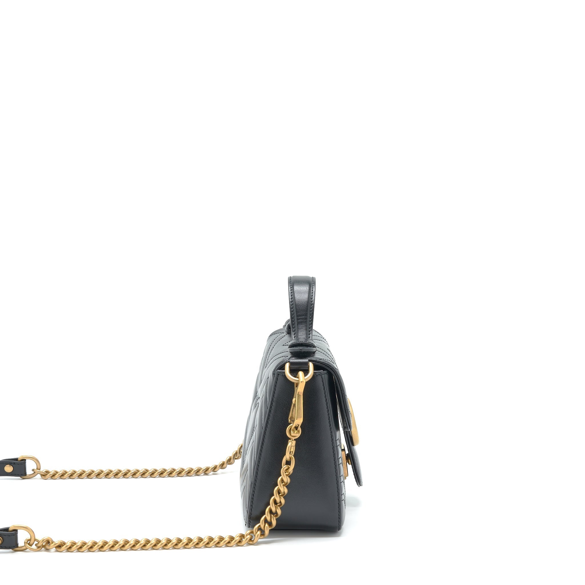 GUCCI GG MARMONT MINI TOP HANDLE BAG CALFSKIN BLACK GHW