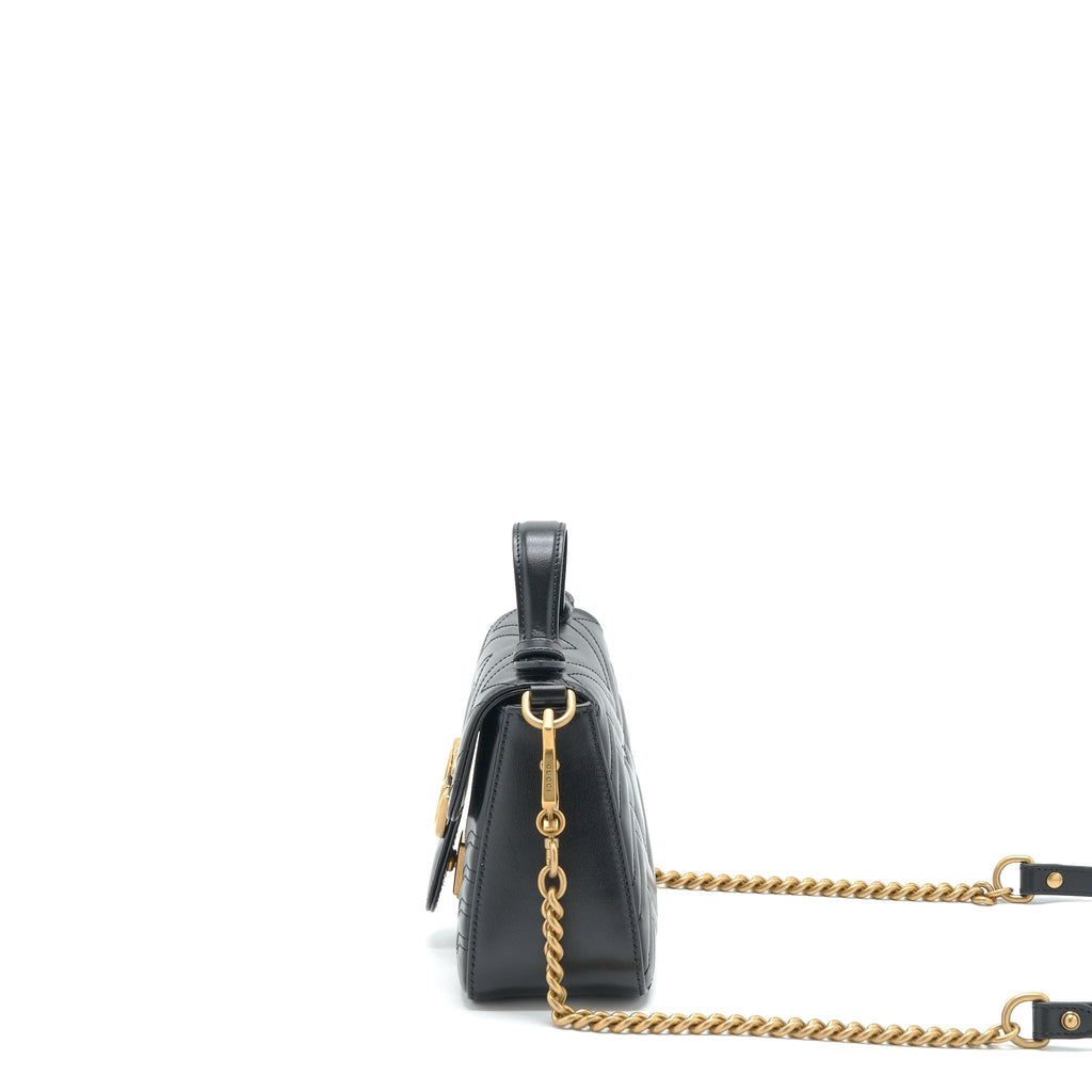 GUCCI GG MARMONT MINI TOP HANDLE BAG CALFSKIN BLACK GHW